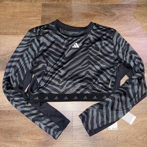 NWT Adidas Hyperglam Techfit Crop Long Sleeve Zebra Tee Open Back